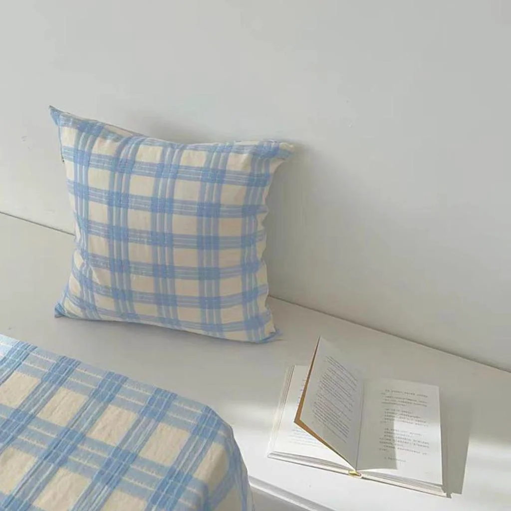 Minimalist Cream Plaid Throw Pillow Recyclable