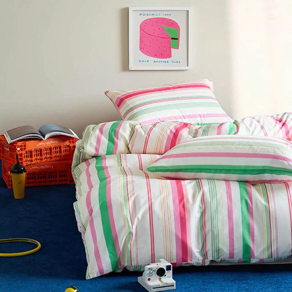 Verified Cheerful Striped Bedding Set Solid