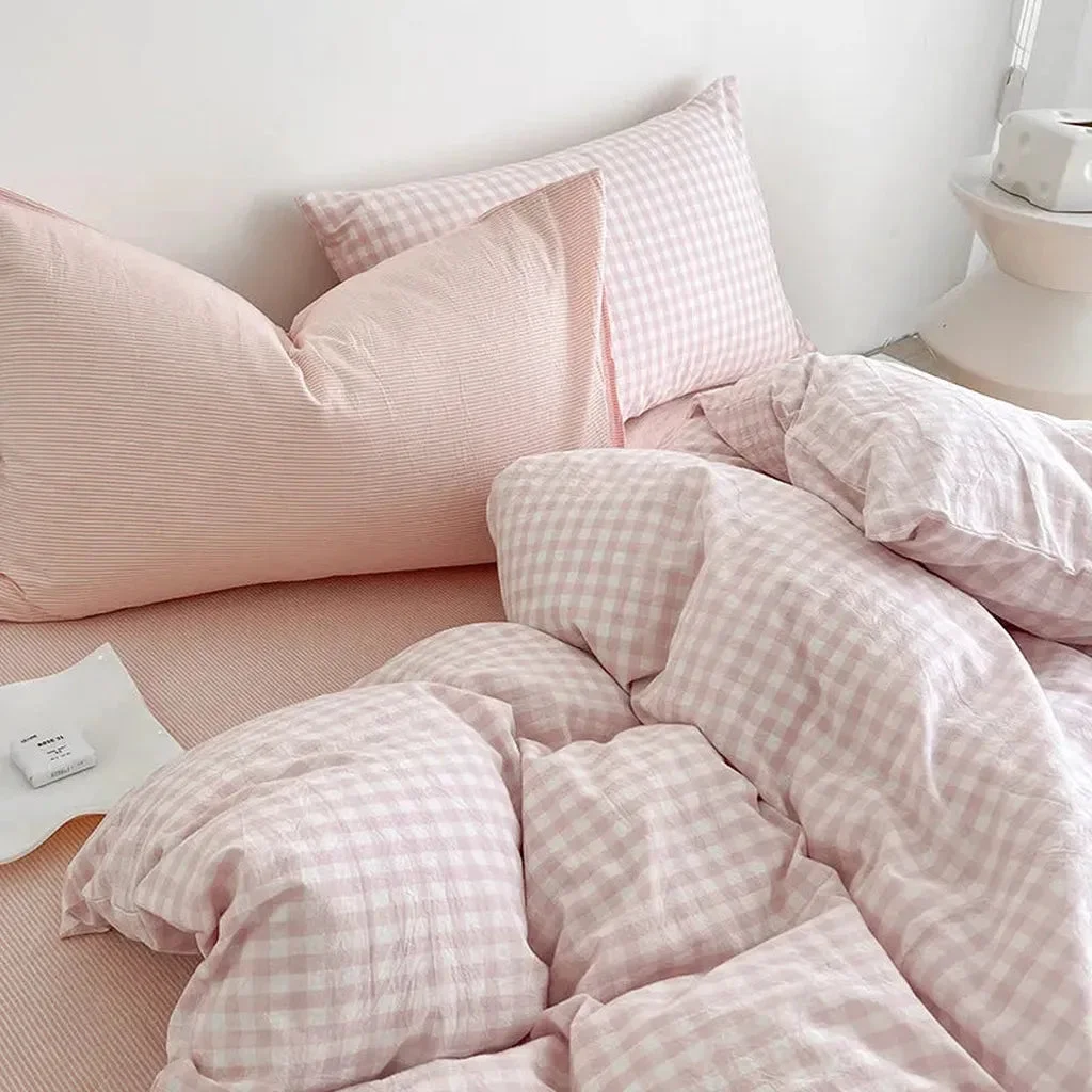 User-Friendly Cotton Small Gingham Duvet Cover – Baby Pink Outstanding