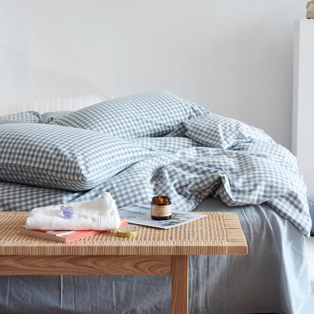Premium Cotton Small Gingham Duvet Cover – Blue User-Friendly