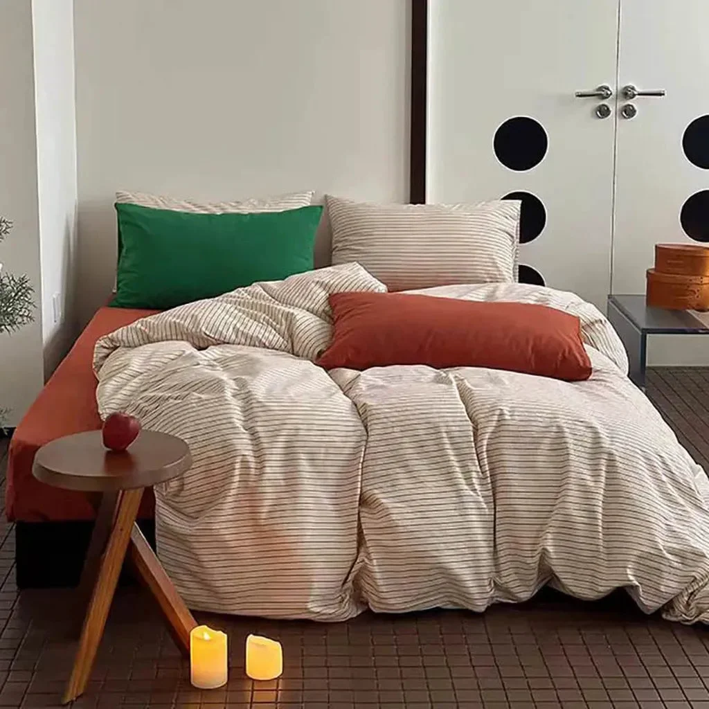 Efficient Vintage Red Striped Bedding Set Luxury