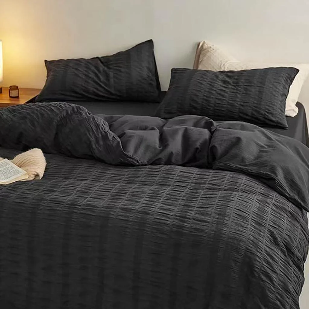 Dependable Black Seersucker Bedding Set Expertly Made