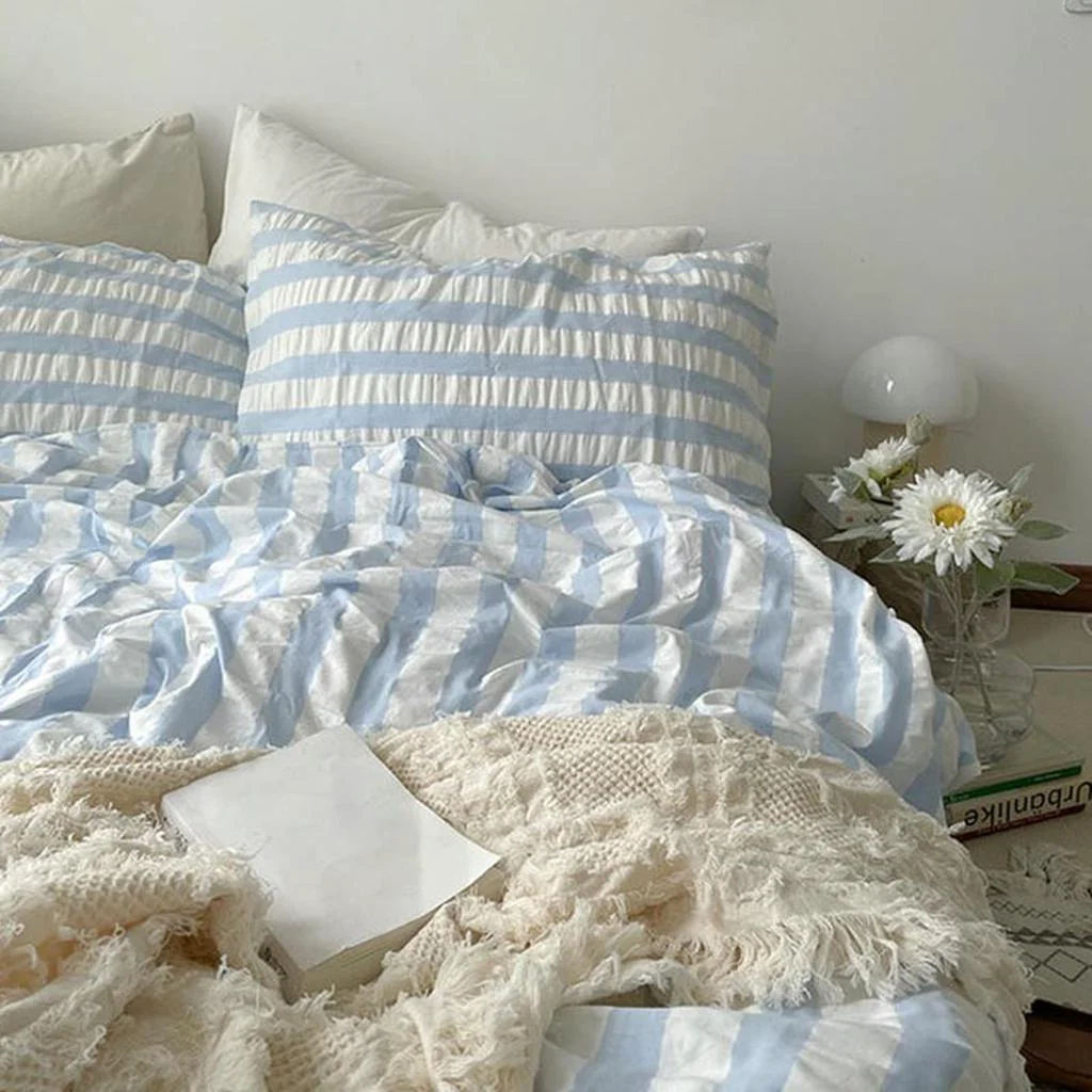 Carefully Designed Baby Blue Striped Seersucker Duvet Cover Original Design