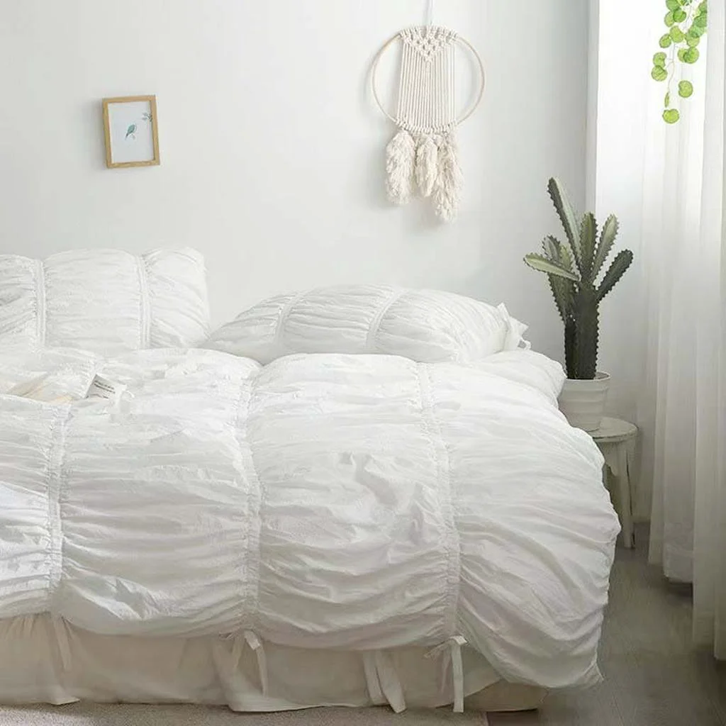 High-Quality Princess Ruched Duvet Cover – White Optimized