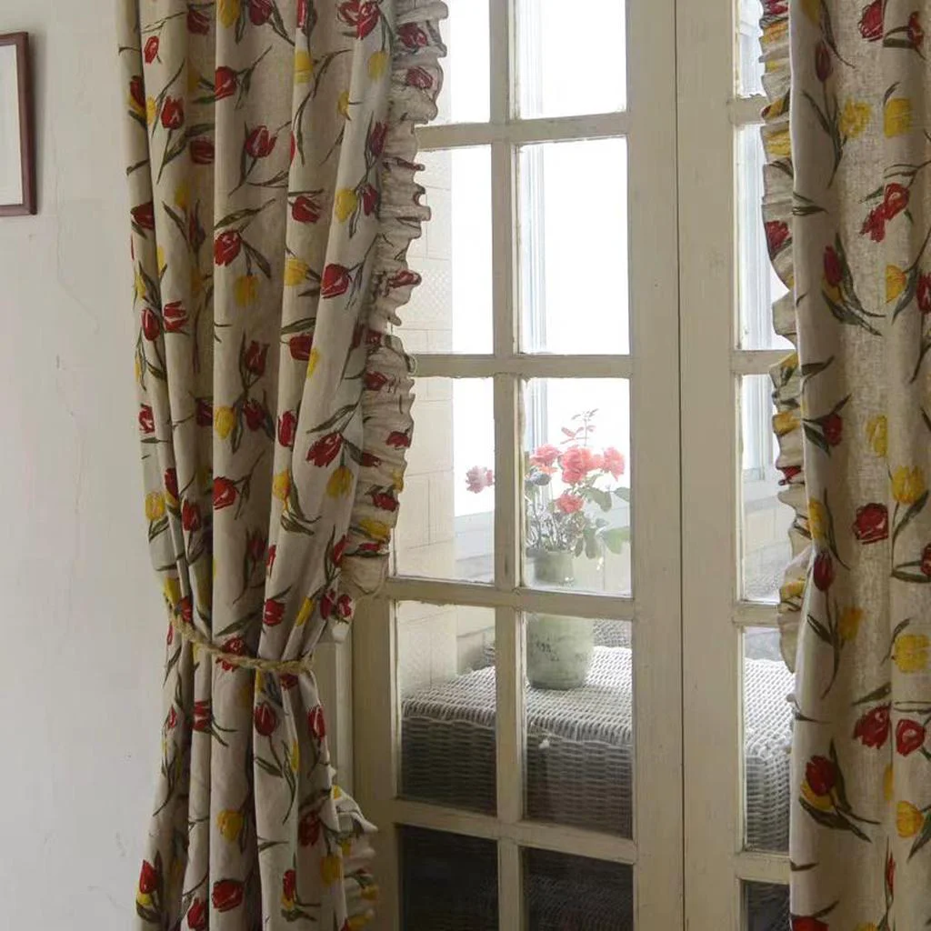 Proven Rustic Tulip Print Pinch Pleat Curtain with Ruffle Convenient