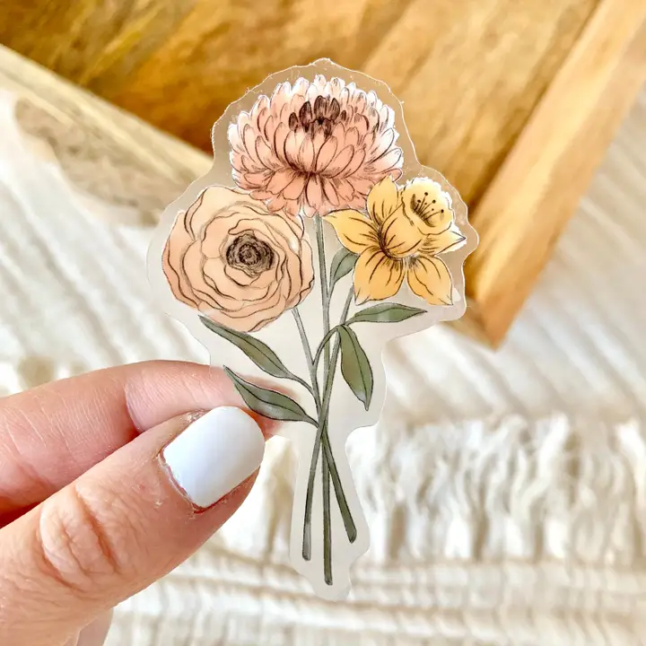World-Class Clear Daffodil Chrysanthemum Sticker 3×2 Modern