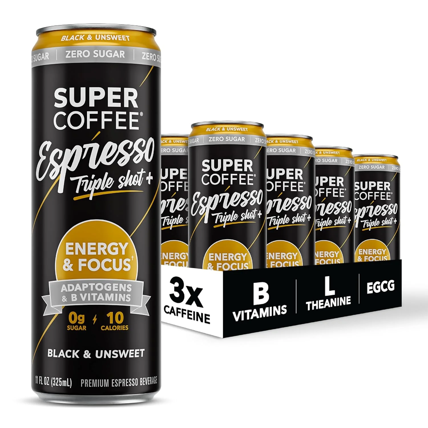 Green Super Coffee Espresso Triple Shot Black 0g Sugar Cold Brew 11oz 12Pk Next-Generation