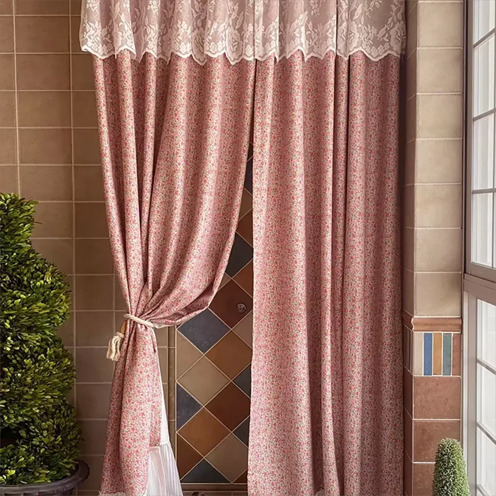 Eco-Friendly Pink Ditsy Floral Curtain with Lace Classic