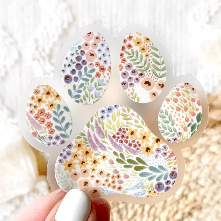 Safe Clear Floral Paw Print Sticker 2.75 Selected