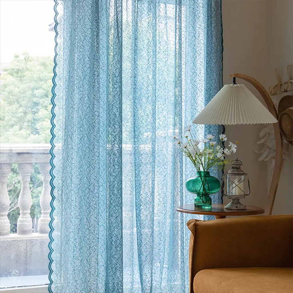 Solid Scalloped Lace Sheer Curtain Selected