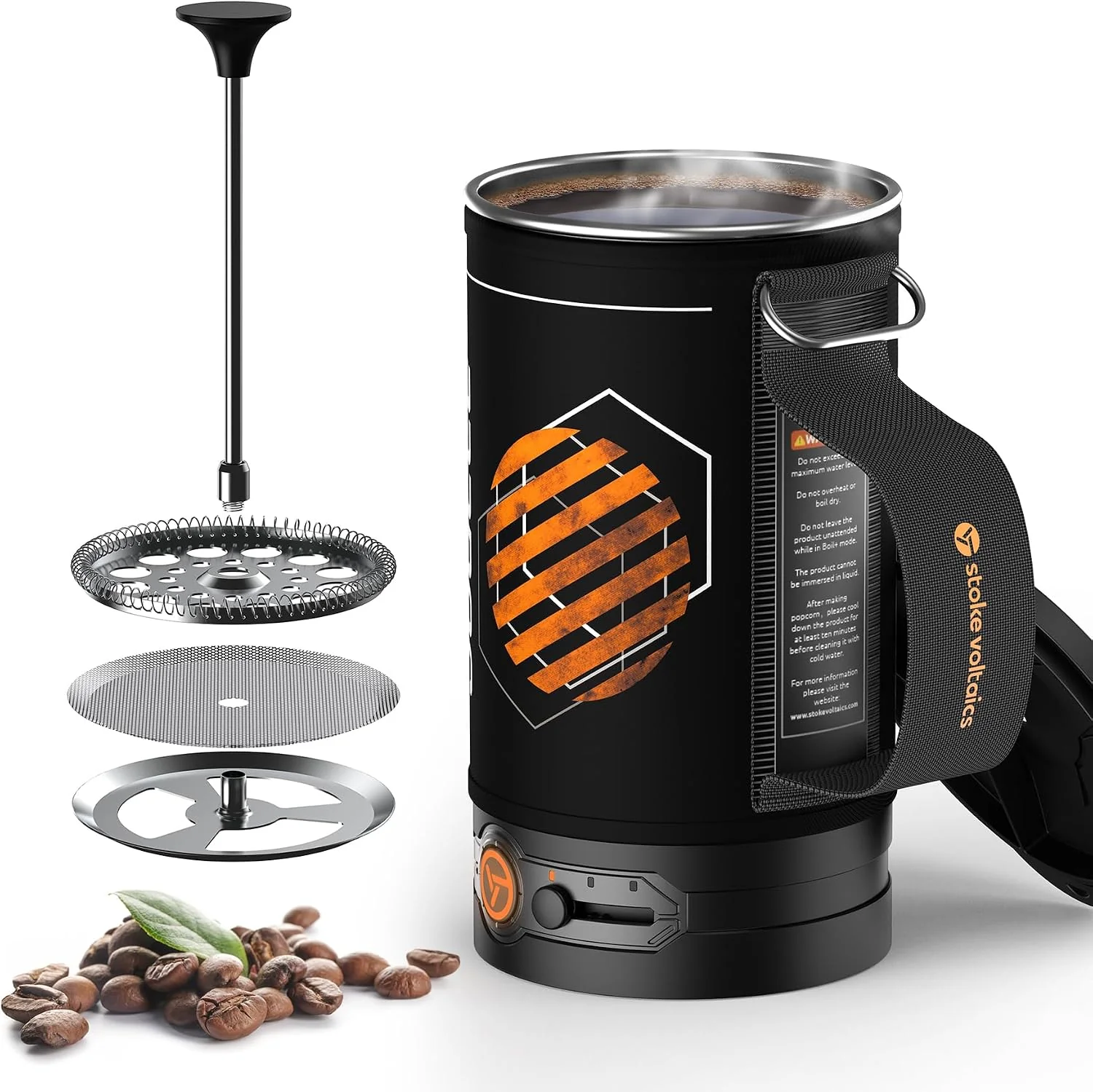 Optimized Portable Camping Coffee Maker Electric French Press Travel Kettle 120V 2-in-1 coffee maker and water boiler with electric French press brewing portable 120V design for camping travel and RV use. Powerful