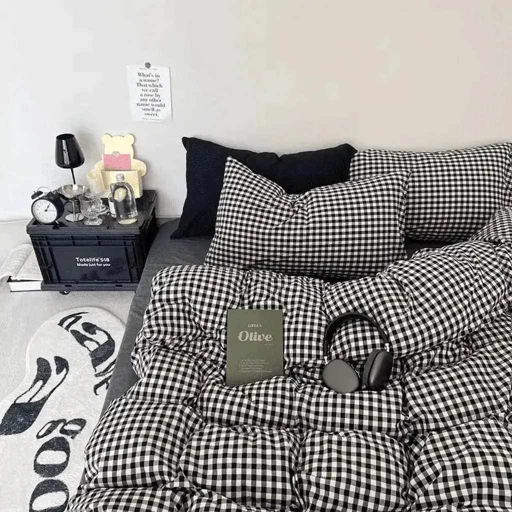 Reusable Black Gingham Duvet Cover Set Fashionable