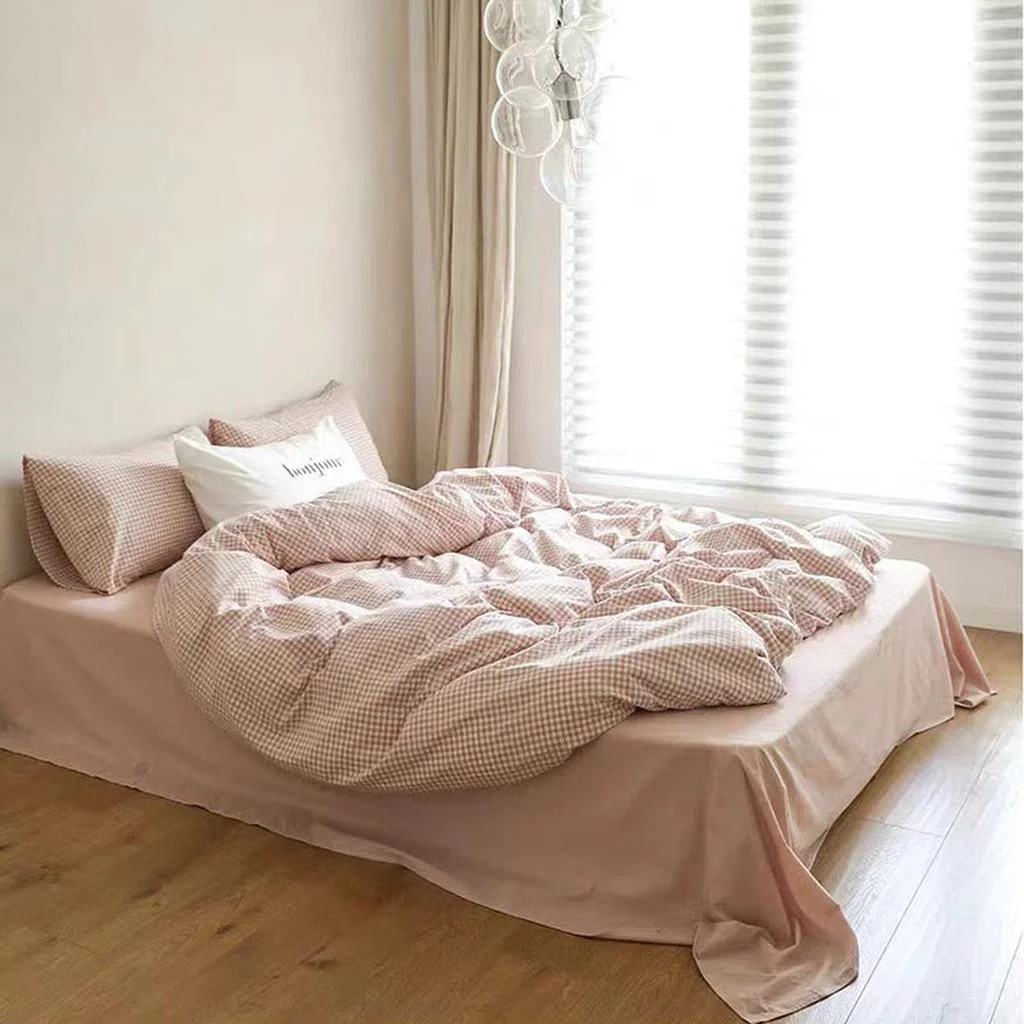 Environmentally Friendly Pink Gingham Duvet Cover Set Sustainable