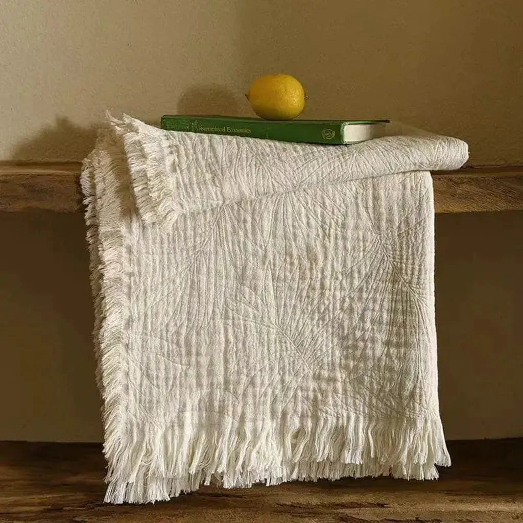 Professional Vintage Jacquard Cotton Blanket with Tassel Convenient