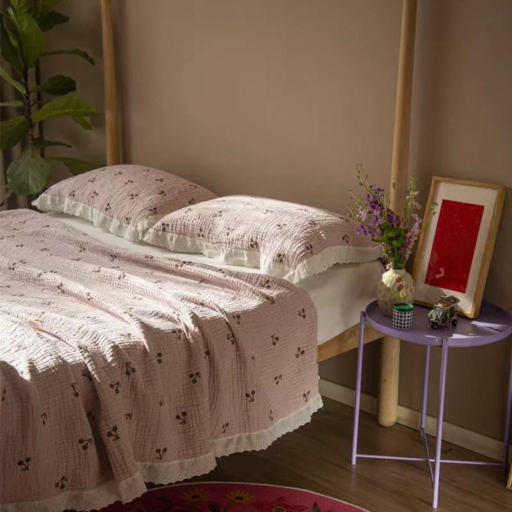 Pure Cute Cherry Blanket with Lace Ruffle Powerful