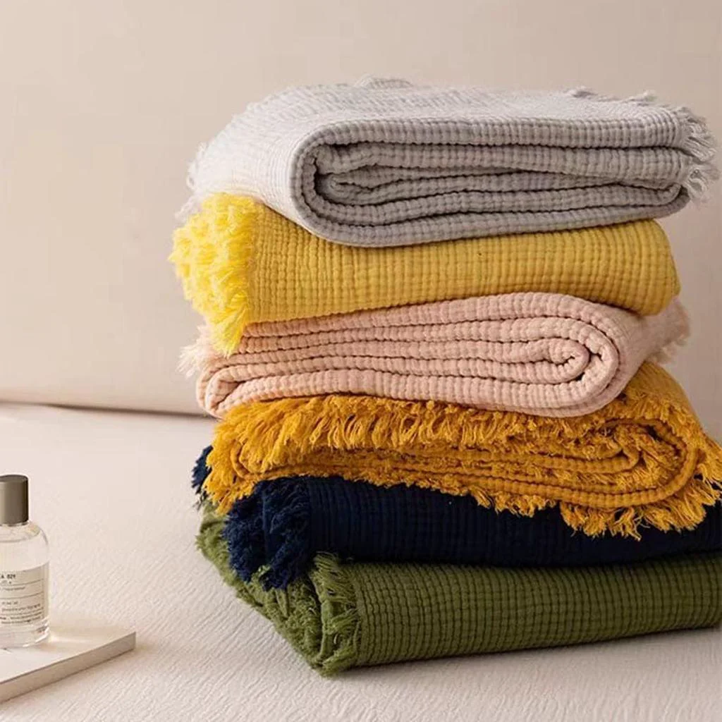 Comfortable Bold Color Cotton Knitted Blanket with Tassel High-Performance