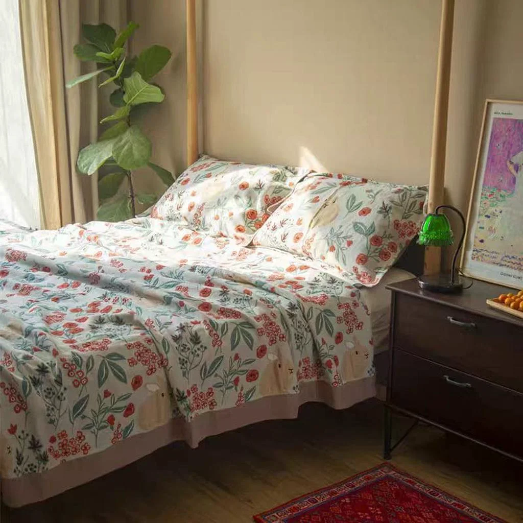 Reusable Rustic Scene Floral Knitted Blanket Relaxed