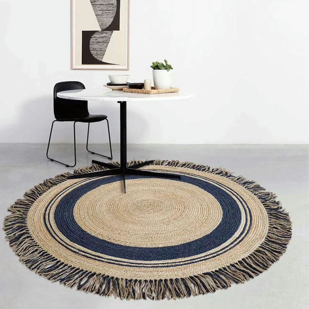 Superior Nautical Fringe Jute Round Rug Exclusive