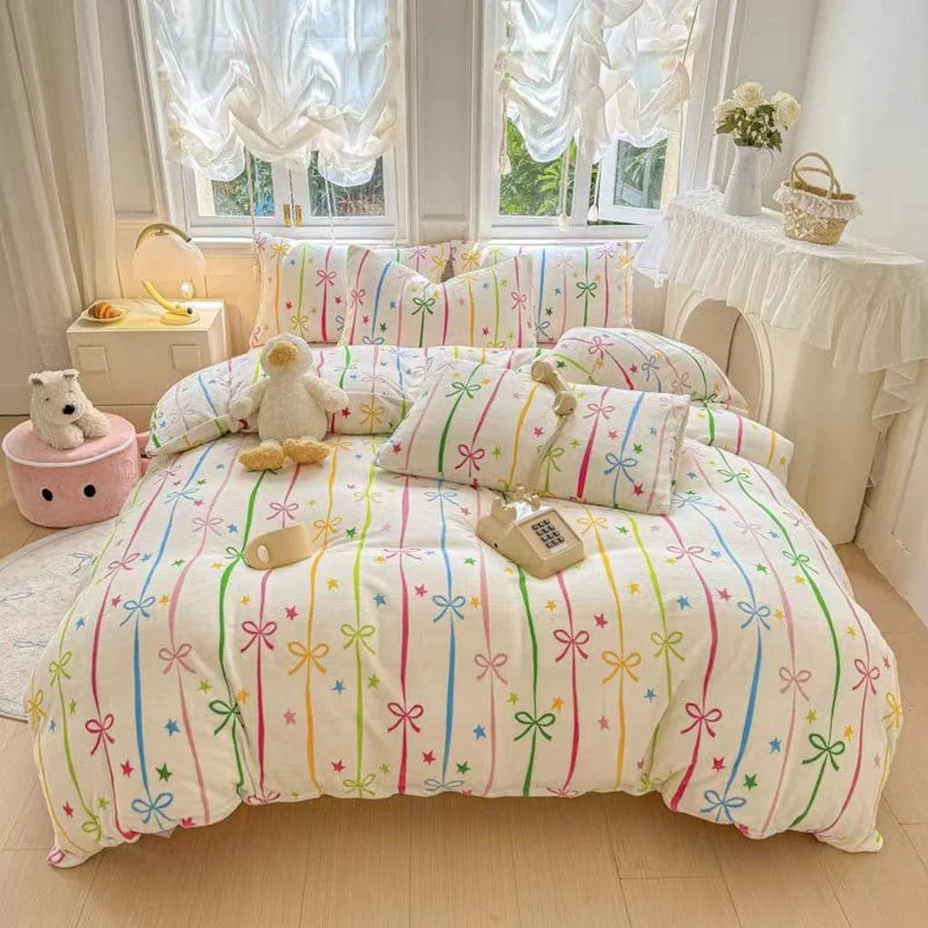 Professional Colorful Bow Print Velvet Bedding Set Advanced