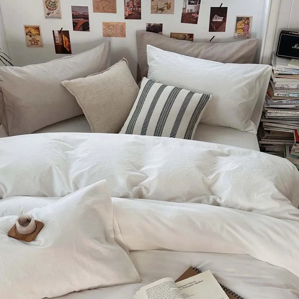 Superior Fresh White Cotton Duvet Cover Set Solid