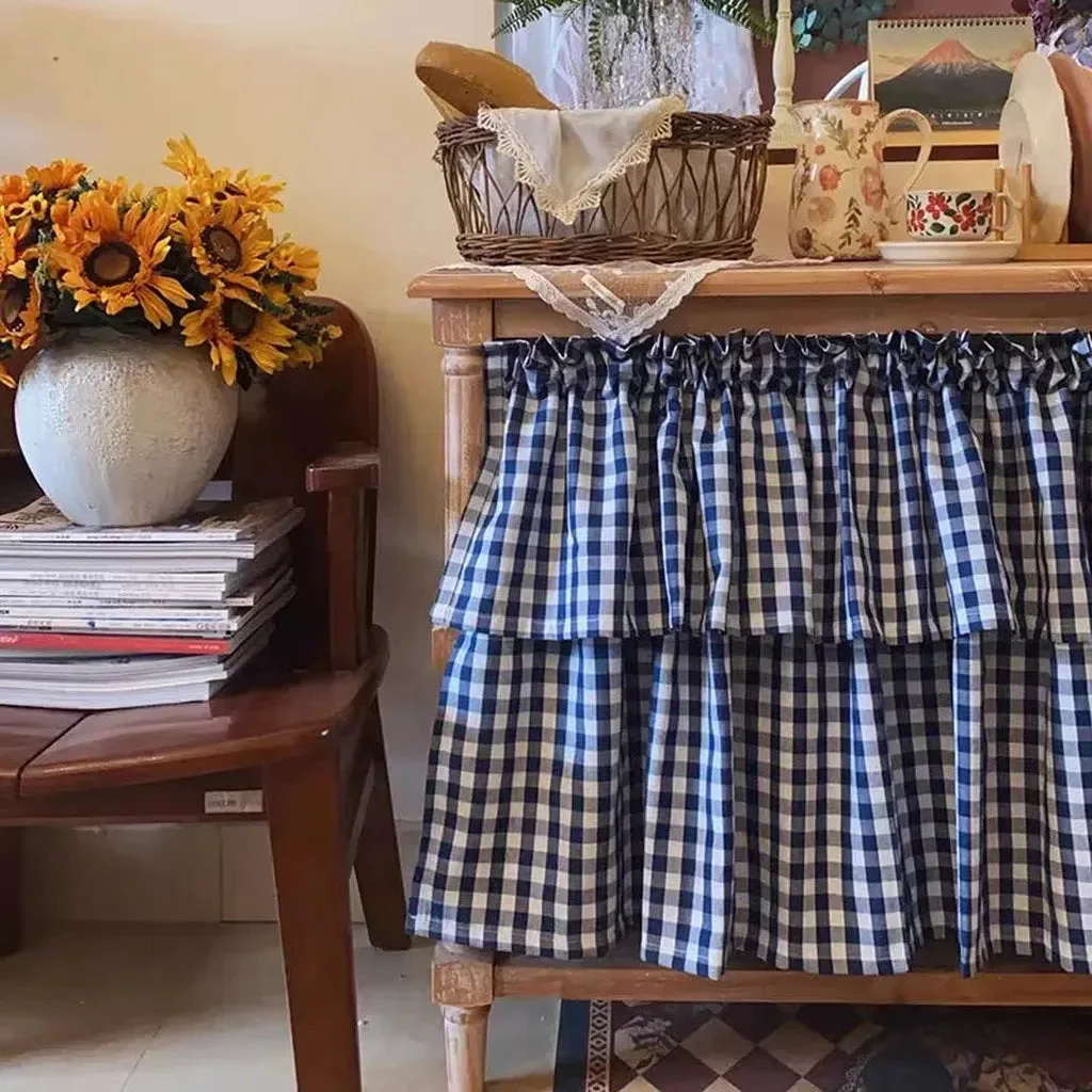 Convenient Farmhouse Gingham Cupboard Curtain Easy-to-Use