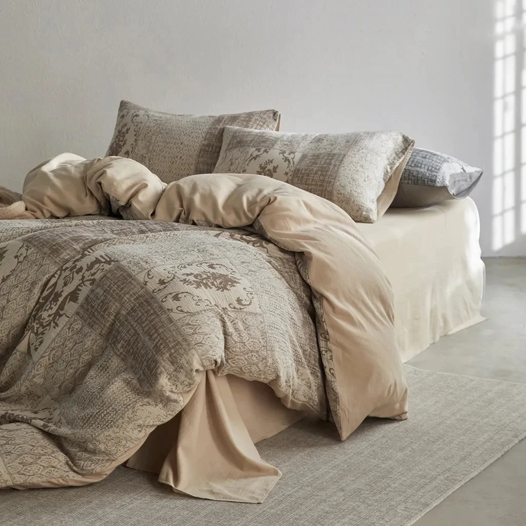 Natural Vintage Patchwork Style Cotton Jacquard Bedding Set Recyclable
