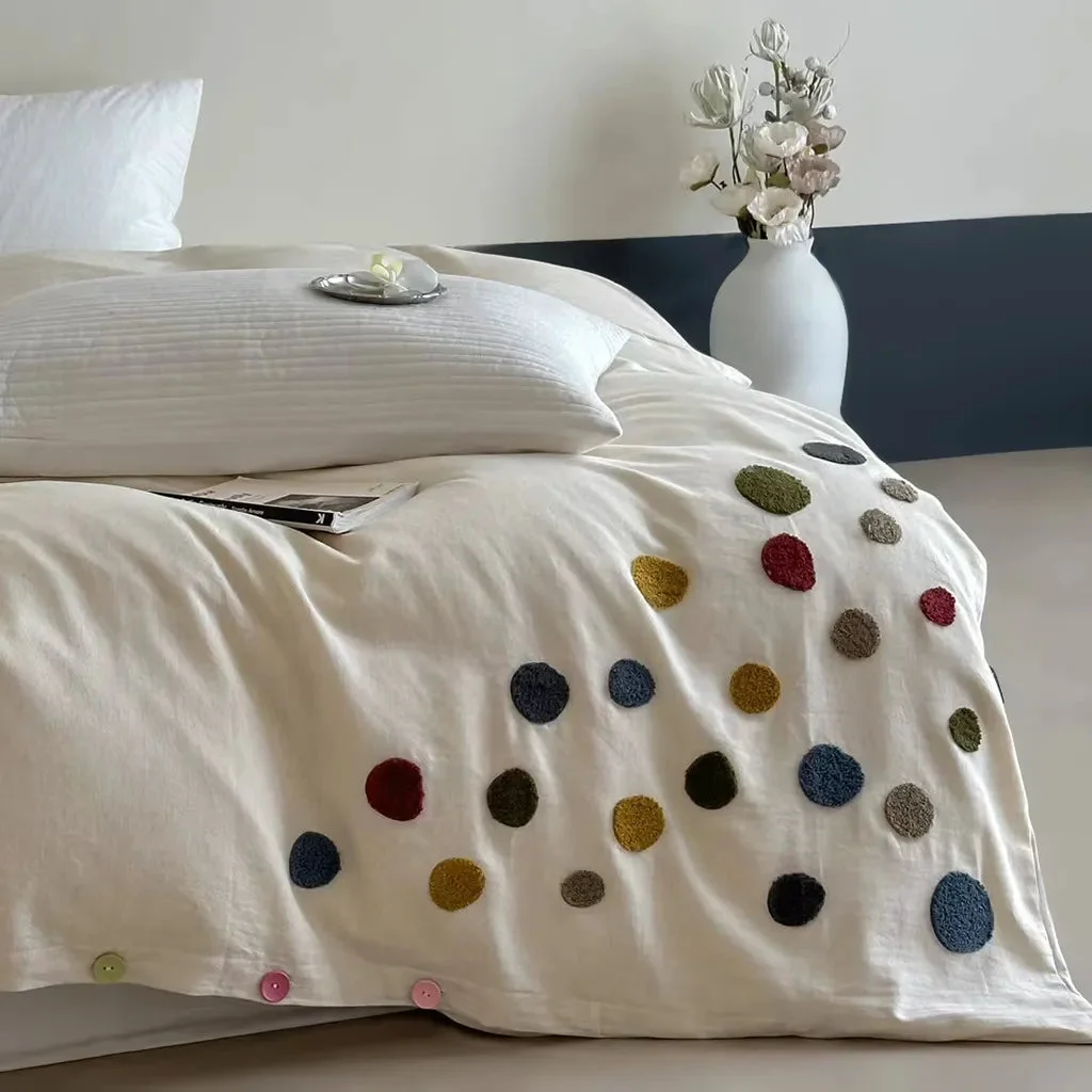 Functional Playful Polka Dot Embroidered Duvet Cover Minimalist
