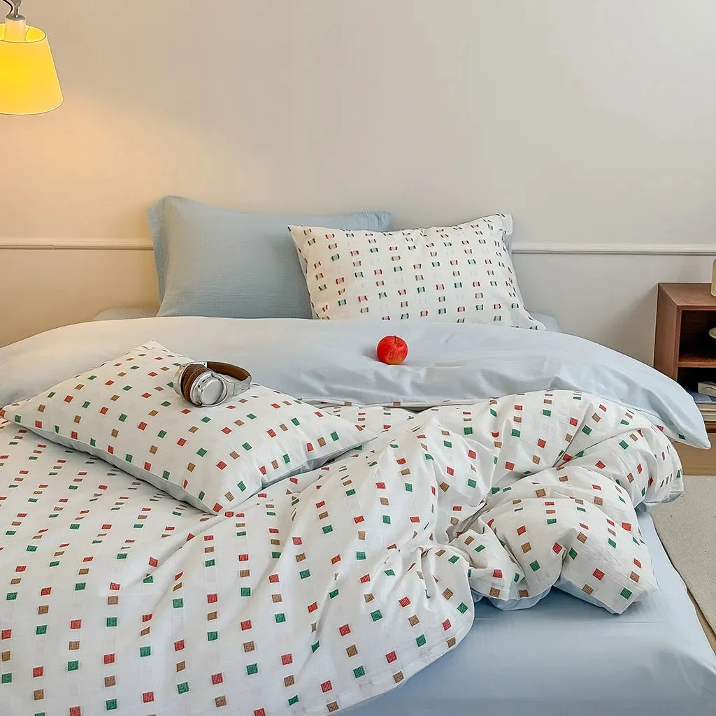 Reusable Check Jacquard Duvet Cover Environmentally Friendly