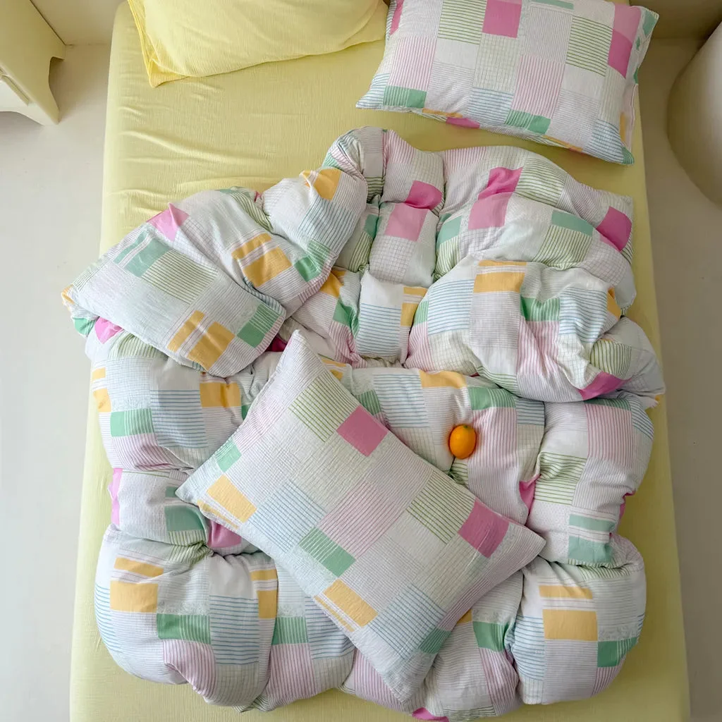 Secure Playful Patchwork Style Stripes Gingham Bedding Set Verified