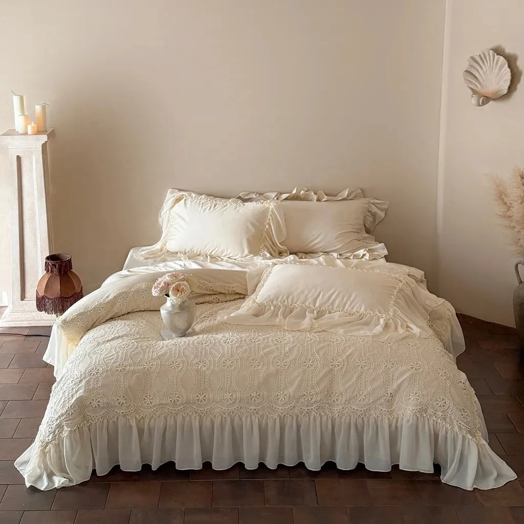 Pure Shabby Chic Floral Cutwork Lace Bedding Set Convenient