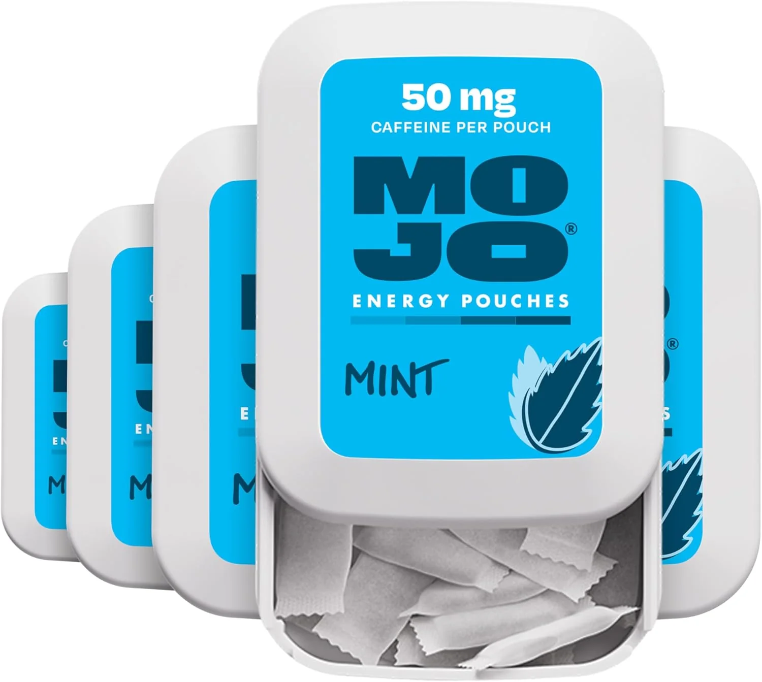 Expertly Made Mojo Energy Pouches Mint Flavor 50 mg per Caffeine Pouch 15 Pouches 5-Pack High-Grade