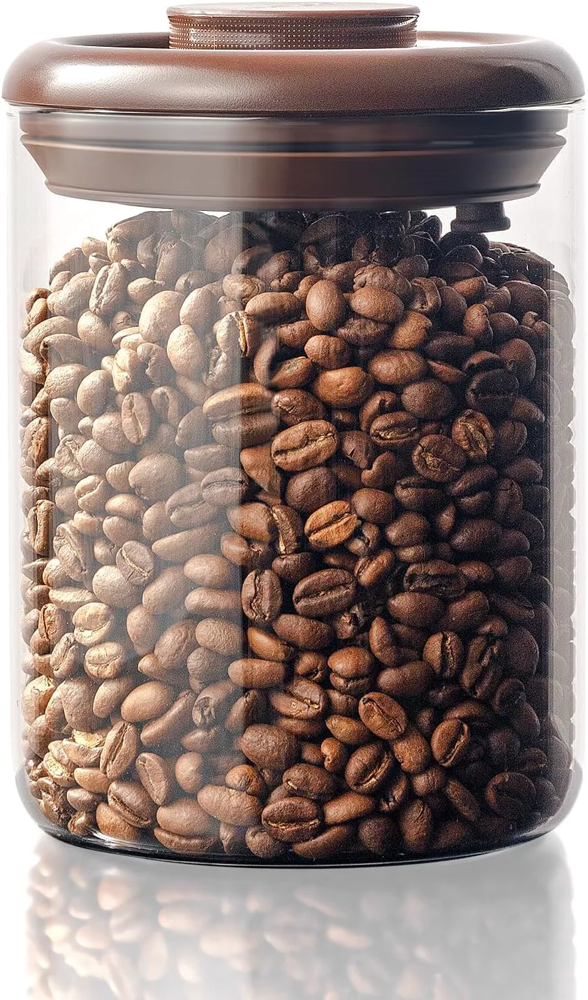 Flexible Glass Coffee Bean Canister 10oz Airtight Coffee Container with Pop Top Lid Keep freshly roasted beans flavorful with CO2 valve. I for coffee lovers kitchen counters tea sugar and spice storage Traditional