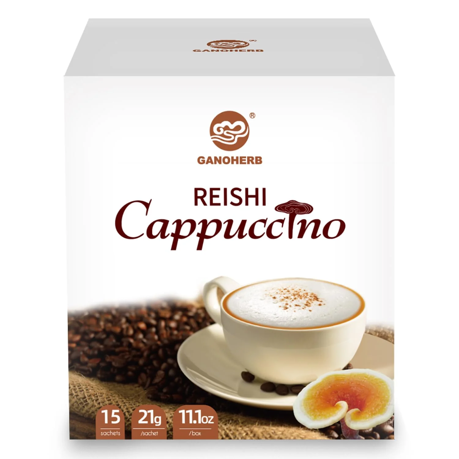 Organic Mushroom Coffee Cappuccino Mix Instant Superfood Coffee Drink with Reishi Mushroom Extract for Stress Relief Immune Support Smooth and Tasty 11.1oz 15 Count Premium