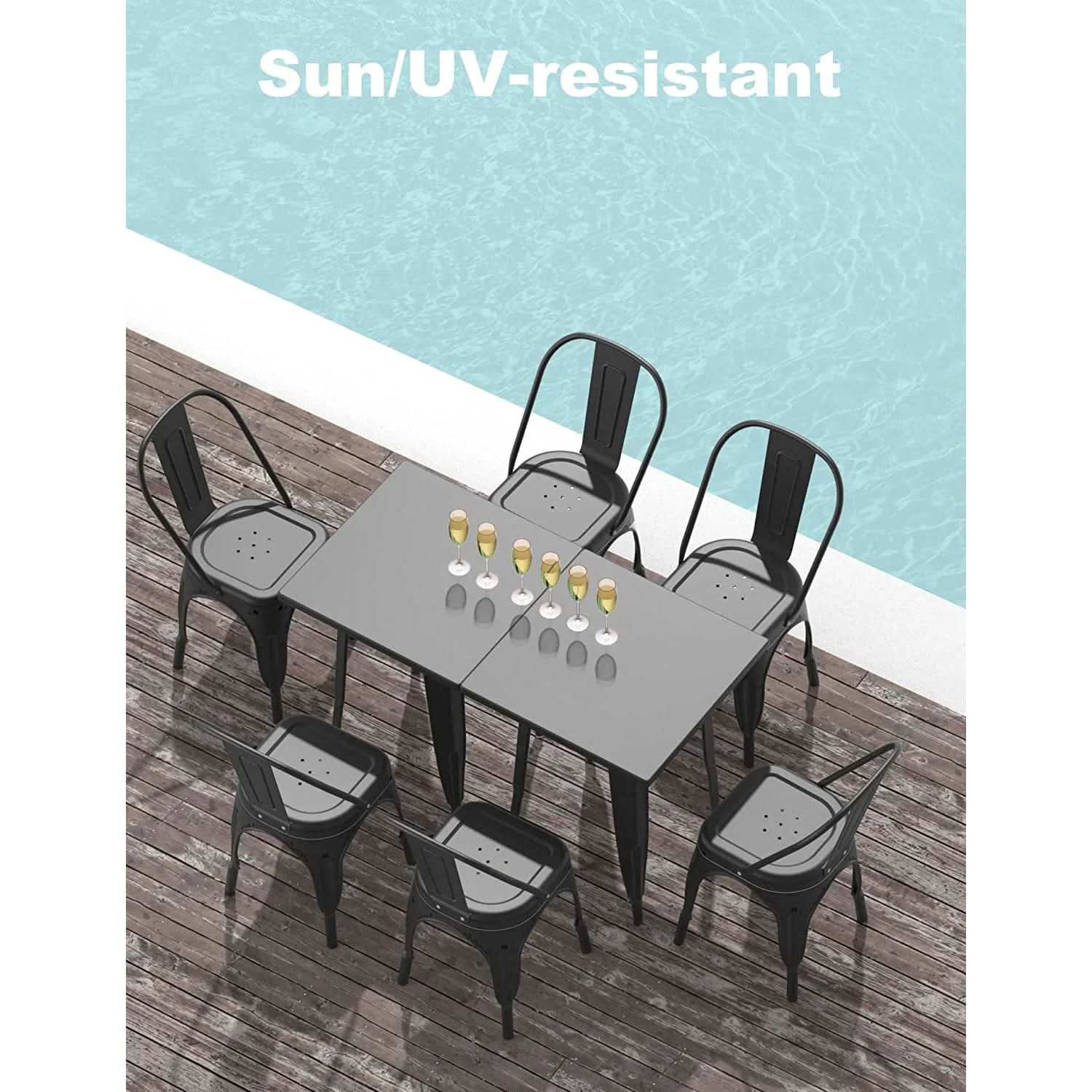 Sustainable Stackable Tolix Style Metal Dining Chair Black Set of 4 Optimized