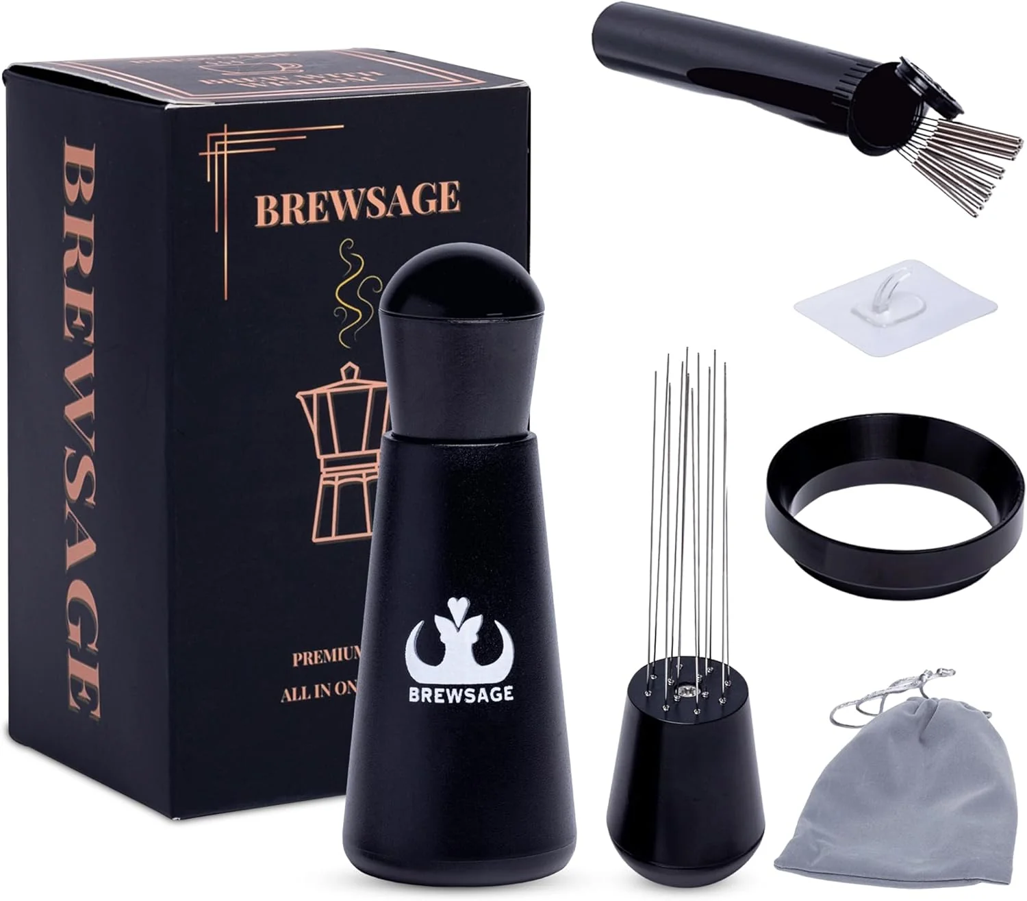 Crafted Espresso Accessories Kit – WDT Distribution Tool 58mm Espresso Dosing Funnel for Baristas – 0.35mm Needle Stirrer with Extra Replaceable Needles Smart