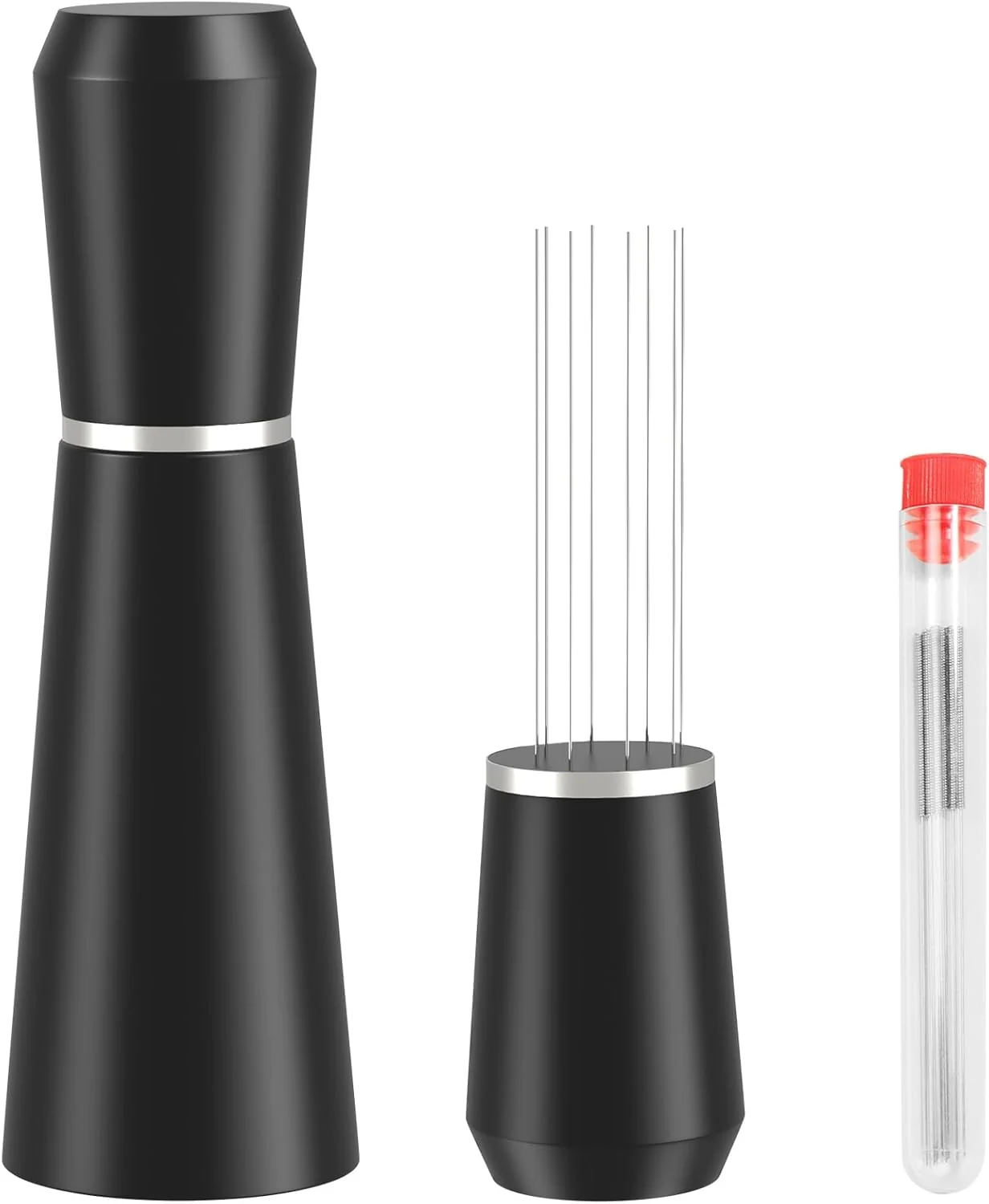 Innovative WDT Espresso Distribution Tool 0.35mm 8 Needle Coffee Stirrer with 8 Extra Needles 304 Stainless Steel Aluminum Alloy Handle with Stand Classic