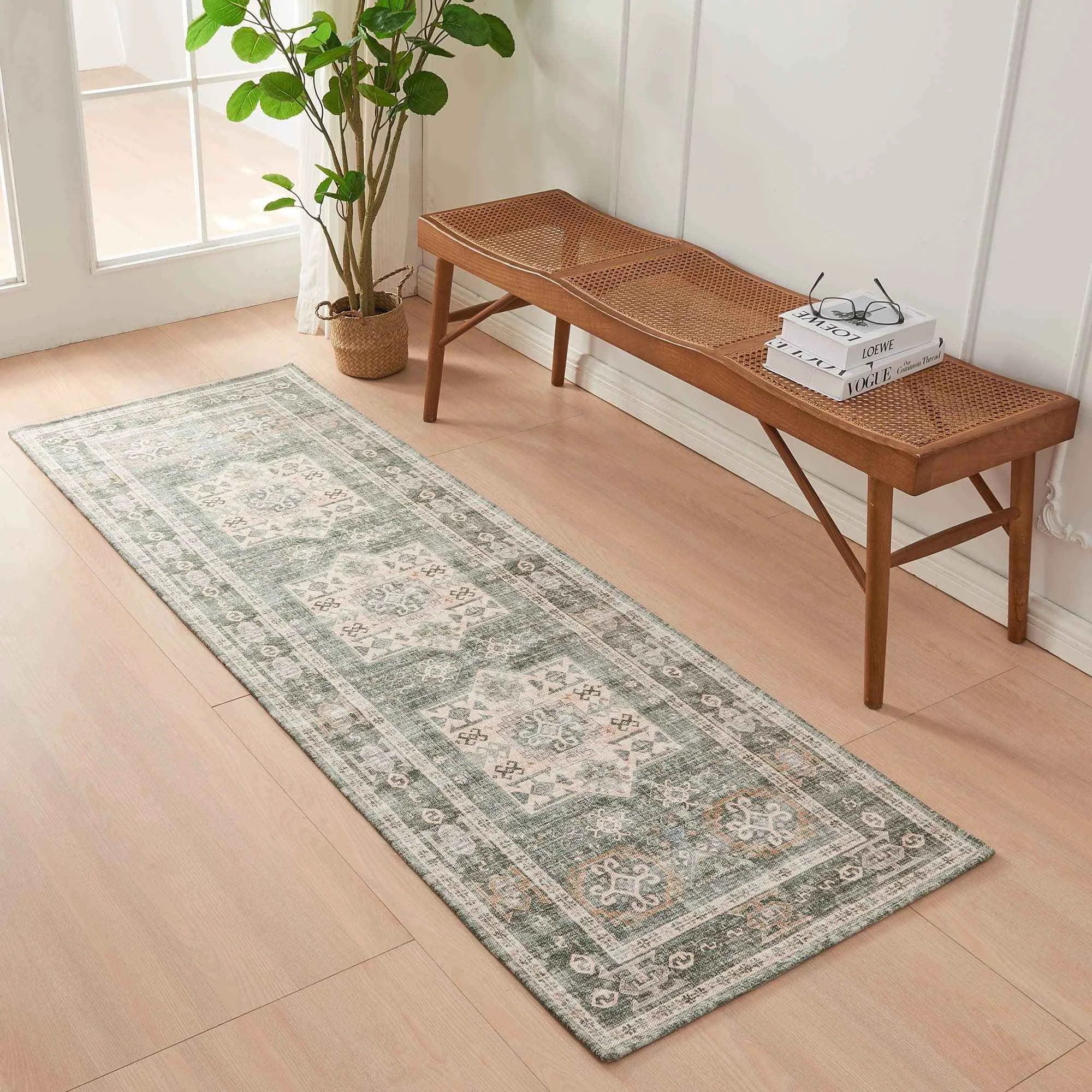 Detailed Medallion Machine Washable Accent Runner 2’4 x 7′ – Nava Collection Easy-to-Use