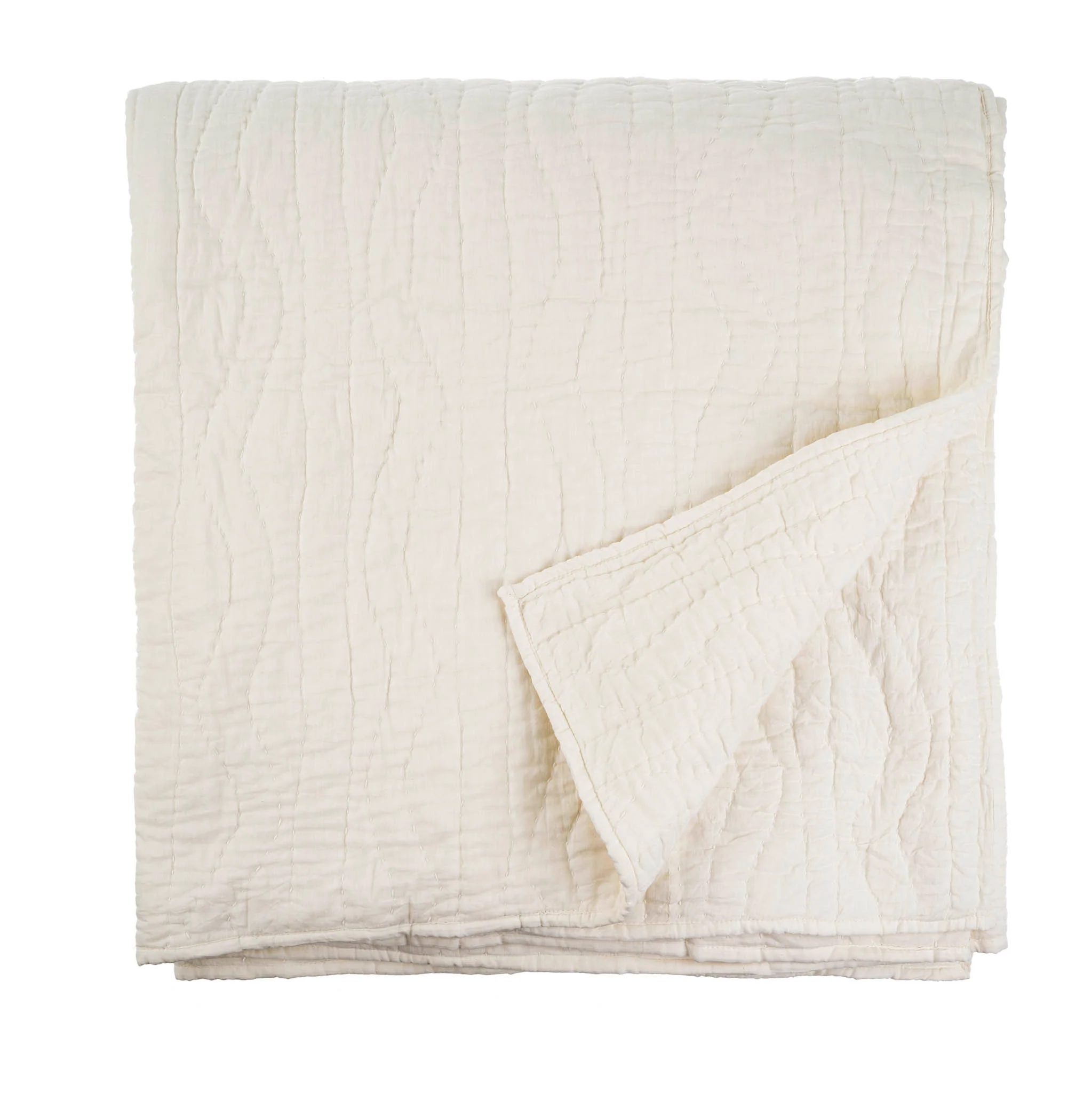Contemporary Cloud Kantha Bed Quilt White Prestigious