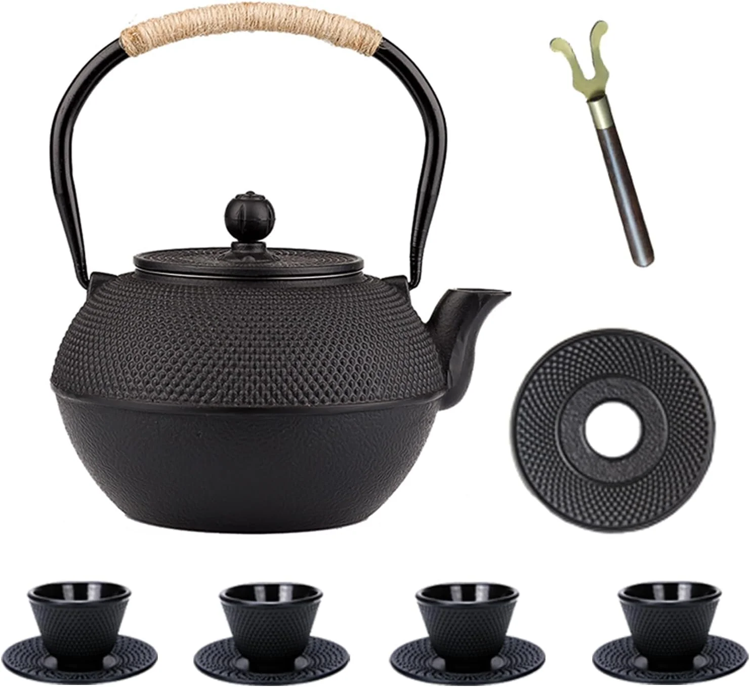 Breathable YJX 40.6 fl oz Cast Iron Teapot Set Japanese Tetsubin Tea Set with Cast Iron Teacups Small Tea Kettle Set with Strainer for Loose Tea Outstanding