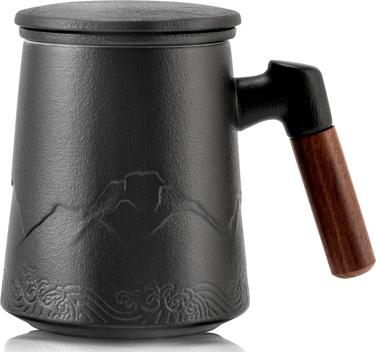 High-End suyika Tea Cup with Infuser and Lid 15.2 Ounce Wood Handle Ceramic Loose Leaf Mug Gradient Black 450ml Outstanding