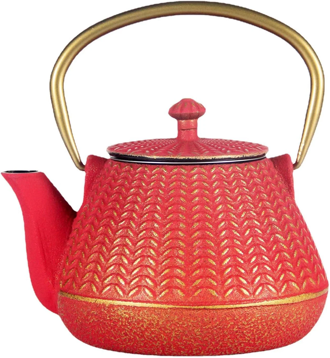 Excellent Small Cast Iron Tea Kettle for Stovetop Safe Red Tea Pot Coated with Enameled Interior Durable Teapot with Stainless Steel Infuser for Loose Leaf 1000ml 34oz Comfortable