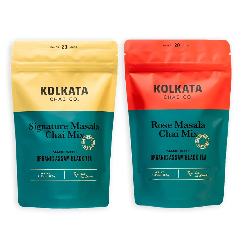 Exclusive Kolkata Chai Signature Masala Chai Rose Chai Combo Pack Makes 40 cups Premium loose leaf tea and spice blend All Natural Reusable