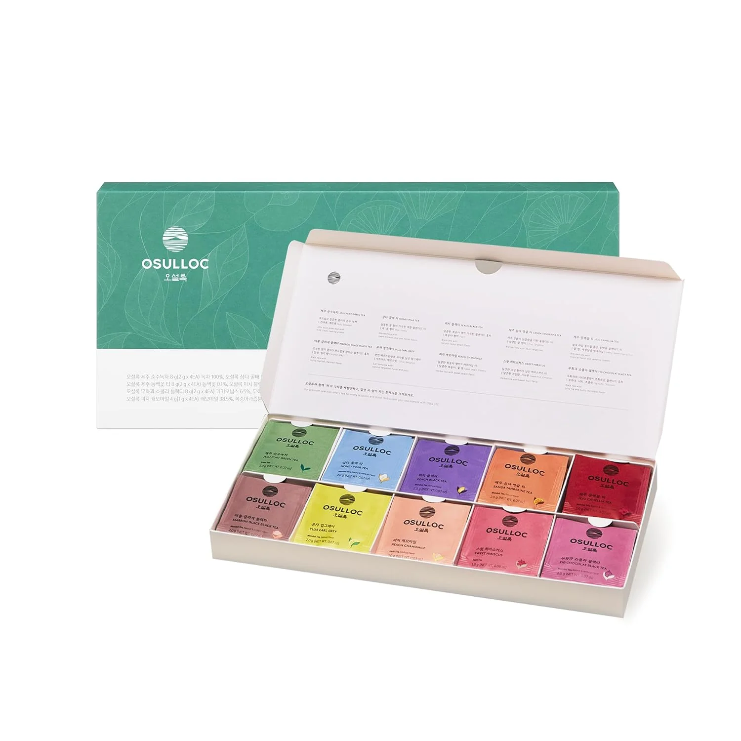 Powerful Osulloc Premium Tea Collection 40 count 10 flavors x 4 ea Assorted Tea bag Sampler Tea Gift sets for Tea lover Self Care Gift Box Modern