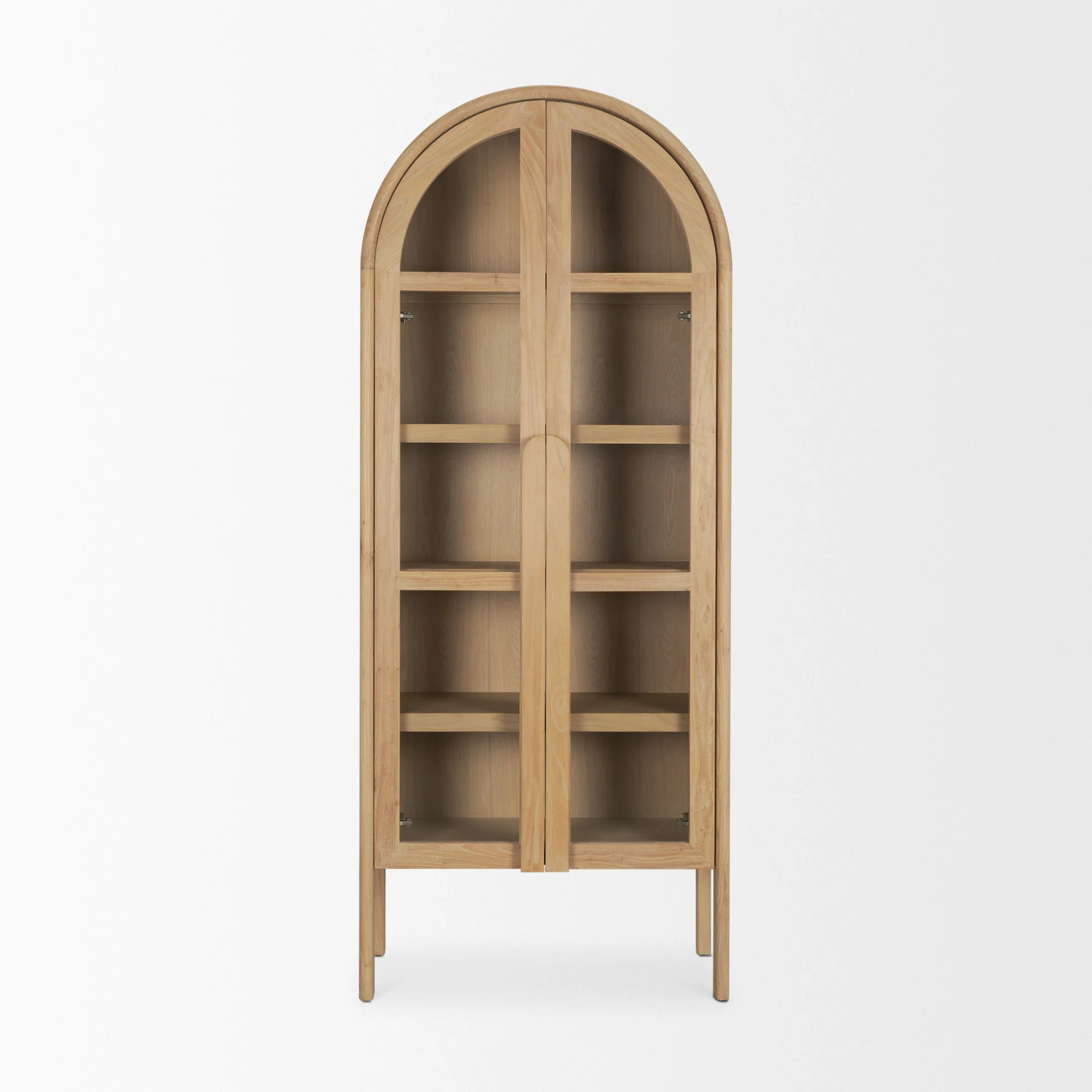 Fast Callum Light Brown Elm Wood w Glass Doors Arched Cabinet Sophisticated