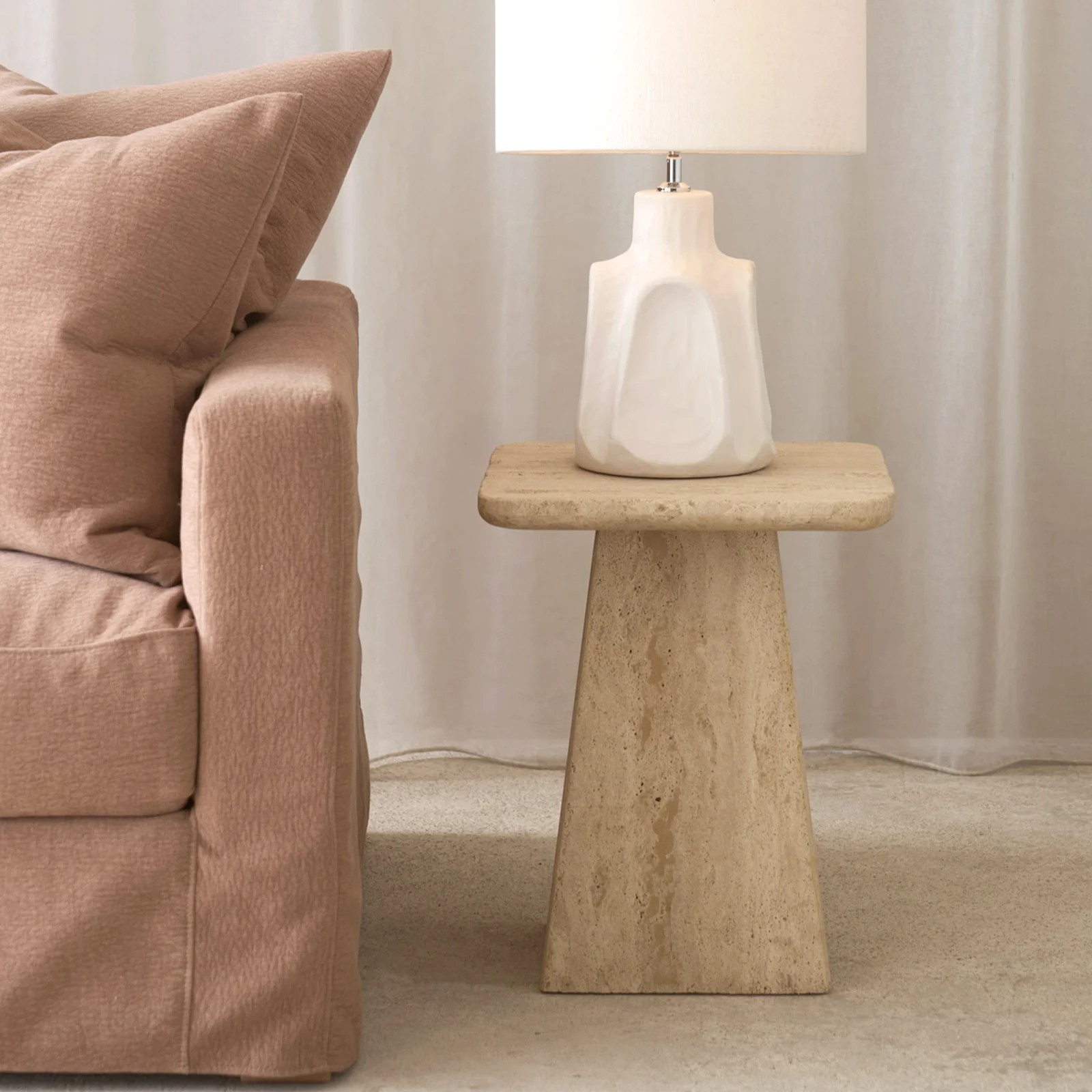 Long-Lasting Kepami Travertine Side Table Sand Environmentally Friendly