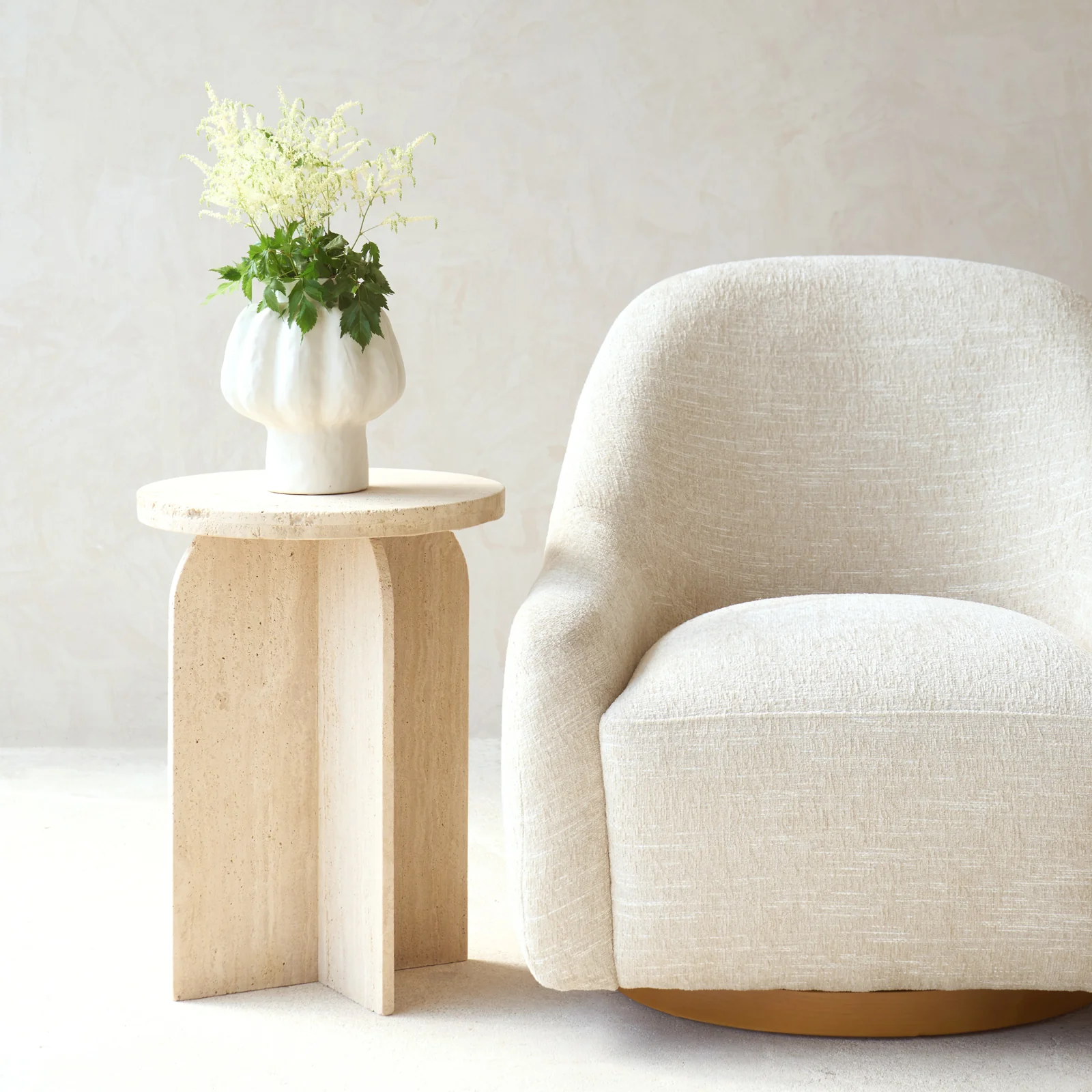 Versatile Otinia Travertine Side Table Sand Lightweight