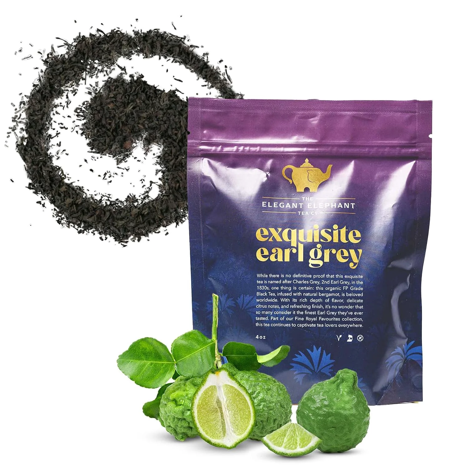 Healthy Earl Grey Tea Organic Loose Leaf Black Tea – Classic Bergamot amp Citrus Flavor – Boost Clarity amp Wellness – Drink Hot or Iced – 4 oz Resealable Bag Makes 50 Cups – The Elegant Elephant Smooth