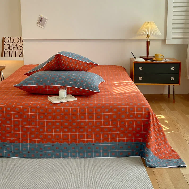 Premium Cotton Gauze Plaid Square Breathable Bedding Classic