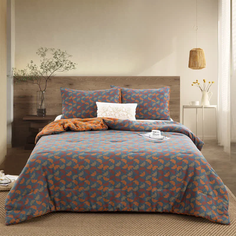 Durable Jacquard Ginkgo Leaf Cotton Gauze Bedding Reliable