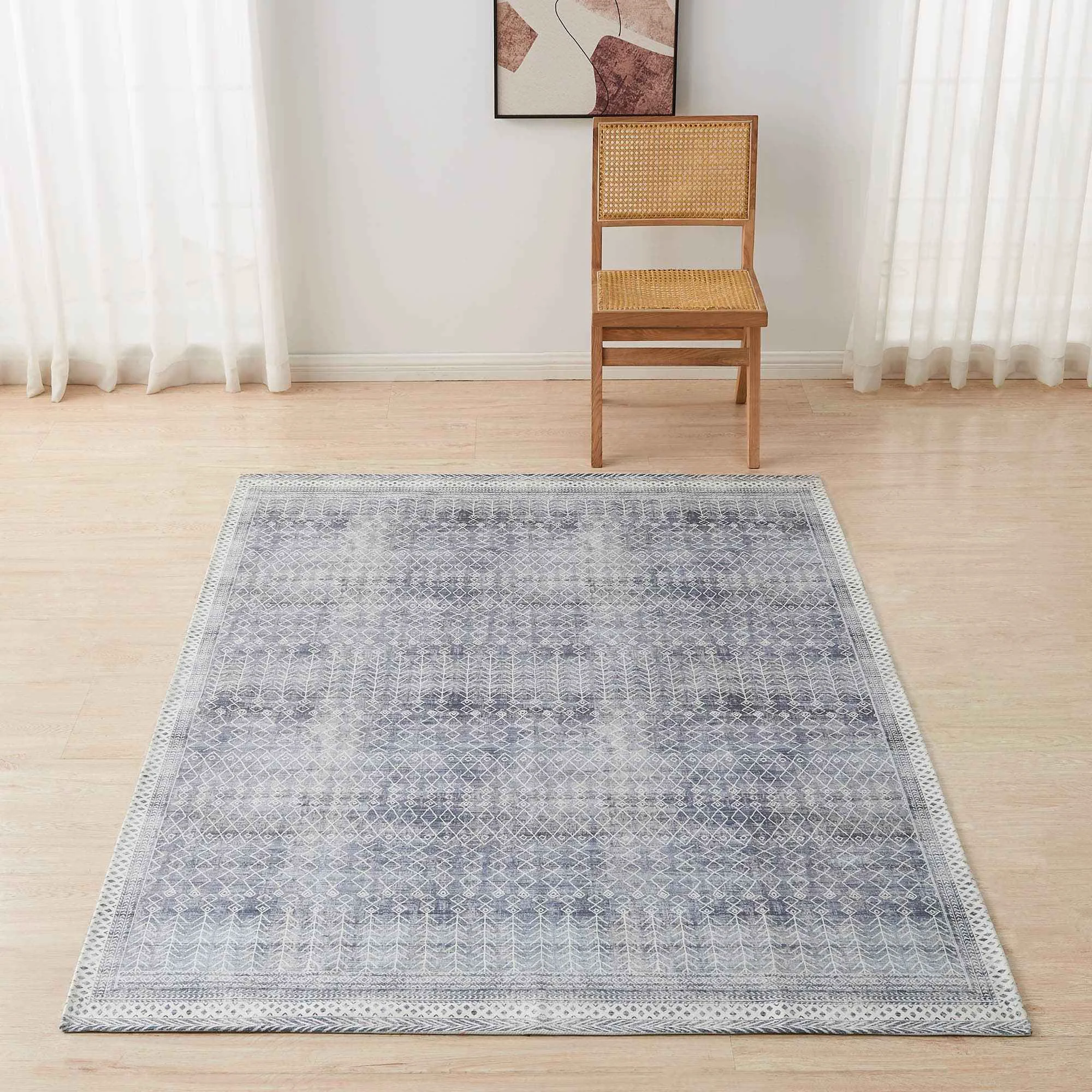 Long-Lasting Distressed Moroccan Machine Washable Accent Area Rug 5′ x 7′ – Neve Collection Sustainable